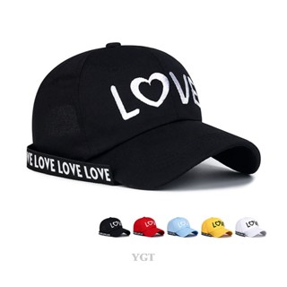 Ygt หมวกเบสบอล ปักลาย LOVE สีเหลือง สีชมพู สไตล์ฮิปฮอป สําหรับผู้หญิง และผู้ชาย