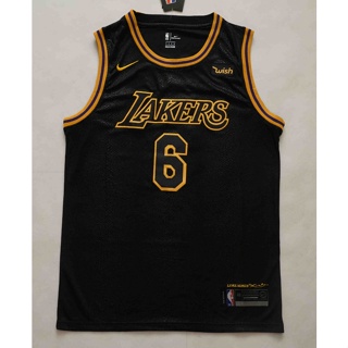 รองเท้า NBA Los Angeles Lakers สําหรับผู้ชาย 2022 #6 เสื้อกีฬาบาสเก็ตบอล หนังงู ปักลาย LeBron James สีดํา สีทอง 582116