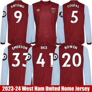 เสื้อกีฬาแขนยาว ลายทีมชาติฟุตบอล West Ham United HQ1 2023-2024 ชุดเหย้า พลัสไซซ์ QH1