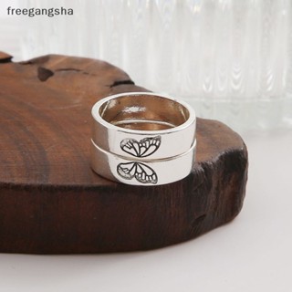 [FREG] 2Pcs Fashion Friendship Rings Butterfly Pattern Gothic Cool Stacking Rings for Couple Lovers Friend Sister FDH