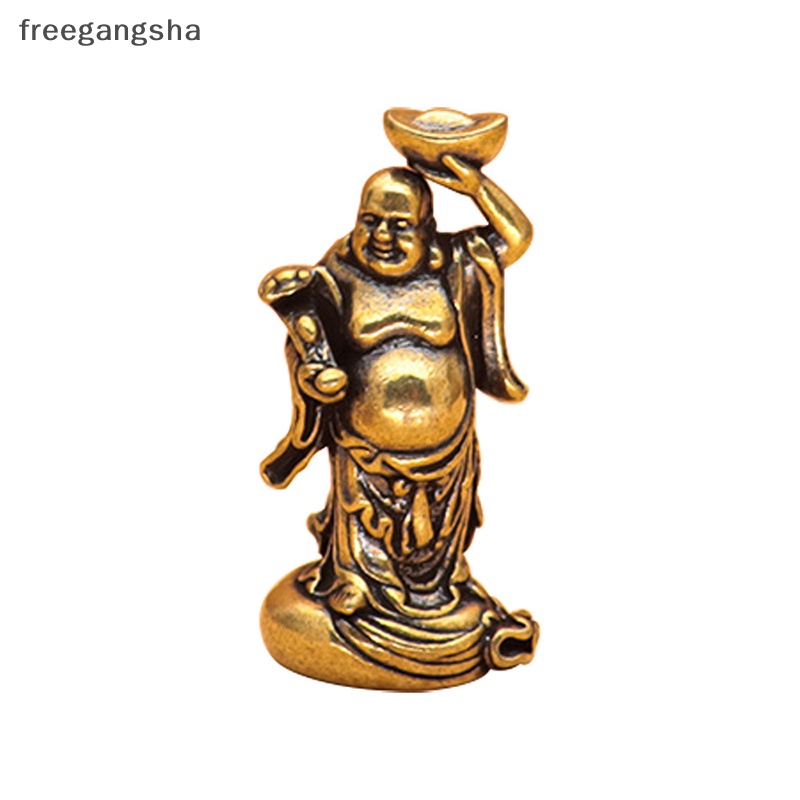 [FREG] Maitreya Buddha Miniatures Figurines Brass Small Statue Ornaments Home Decor Craft for Living Room Desk Decoration FDH