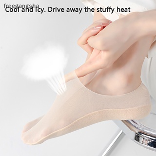 [FREG] 1Pair Women Invisible Boat Socks Breathable Silicone Non-slip Ultra-thin Sock Slippers Elastic Ice Silk Low Sox FDH