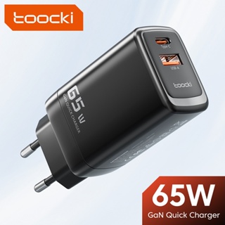 Toocki อะแดปเตอร์ที่ชาร์จติดผนัง 65W PD3.0 พอร์ตคู่ USB Type C แบบพกพา