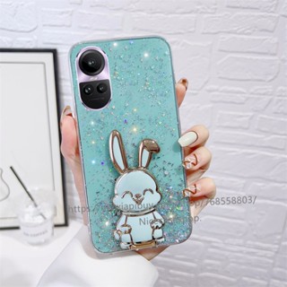 พร้อมส่ง ใหม่ เคสโทรศัพท์มือถือ ซิลิโคนนิ่ม ปิดด้านหลัง ลายดาว ประดับเลื่อมกระต่ายน่ารัก พร้อมขาตั้ง สําหรับ OPPO Reno10 Pro+ Plus 5G Reno 10 Reno10Pro+ OPPO A78 NFC 4G 2023