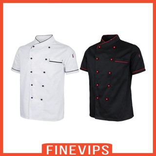 [Finevips] เสื้อแจ็กเก็ตเชฟ แขนสั้น สีขาว สําหรับเชฟร้านอาหาร โรงเรียน 3XL