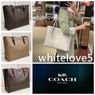 Mollie Tote In Signature Canvas 1665 พิมพ์คลาสสิก แท้ กระเป๋าสะพายข้าง COAC H กระเป๋าถือ ความจุสูง