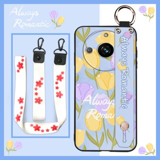 sunflower Durable Phone Case For OPPO Realme11 Pro/11 Pro+ painting flowers cartoon Wrist Strap Original Lanyard Silicone