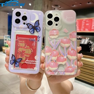 เคสใส แบบนิ่ม ลายผีเสื้อ พร้อมช่องใส่บัตร กันกระแทก สําหรับ Vivo Y27