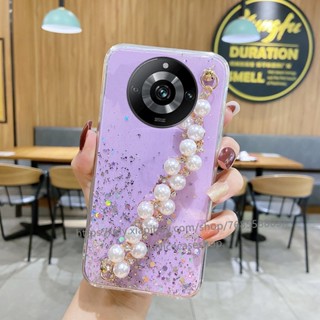 ใหม่ เคสโทรศัพท์มือถือ ซิลิโคนนิ่ม ป้องกัน ปิดด้านหลัง ลายกลิตเตอร์ดาว พร้อมสายคล้องมือ ประดับมุก สําหรับ Realme11 Pro 11 Pro + Plus 5G 2023 11 Pro+ 5G