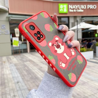 เคสซิลิโคนนิ่ม ขอบสี่เหลี่ยม ลายการ์ตูนหมี สตรอเบอร์รี่ กันกระแทก สําหรับ Xiaomi 10T 10T Pro Redmi k30s