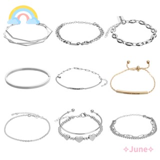 June กําไลข้อมือ เหล็กไทเทเนียม หลายชั้น สไตล์ฮิปฮอป ย้อนยุค