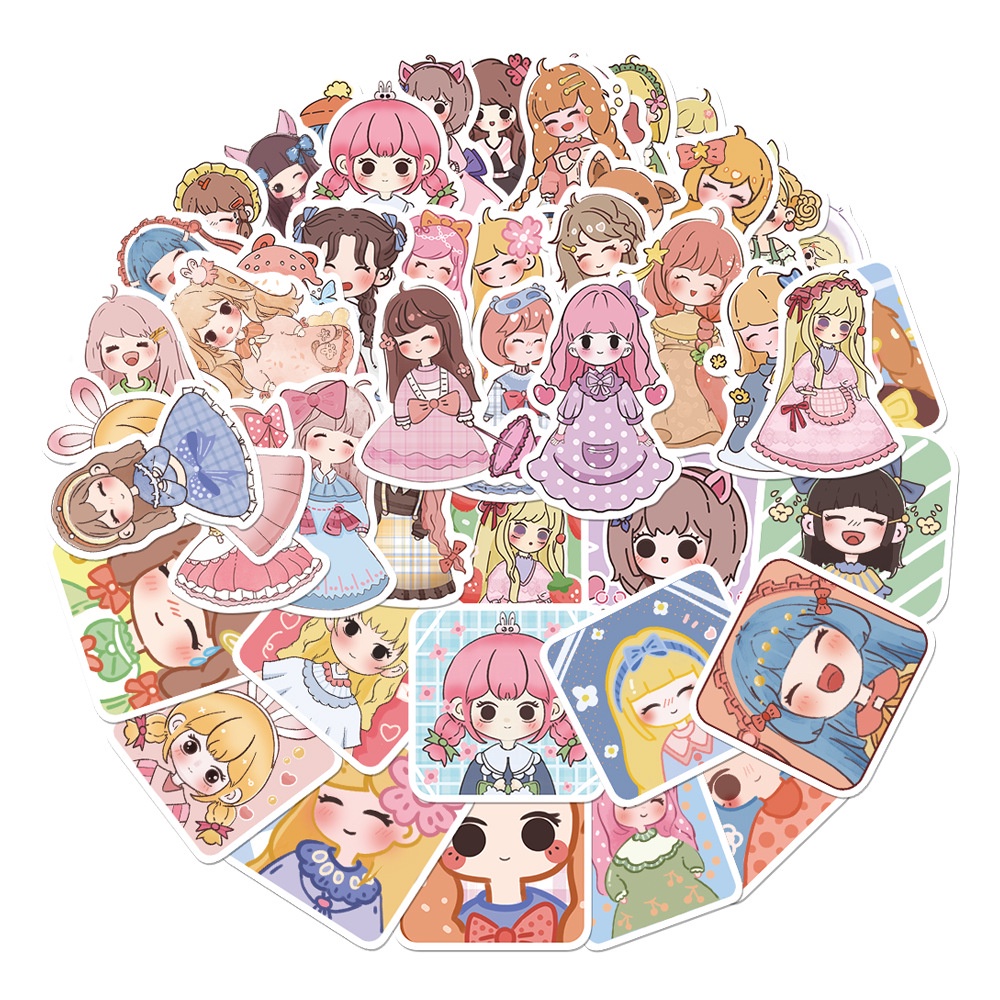 50 ชิ้น ของแท้ วาดมือ การ์ตูน เด็กผู้หญิงตัวเล็ก น่ารัก สติกเกอร์ สําหรับกระเป๋าเดินทาง เคสโทรศัพท์ แล็ปท็อป โน้ตบุ๊ก สติกเกอร์ ของขวัญเด็ก