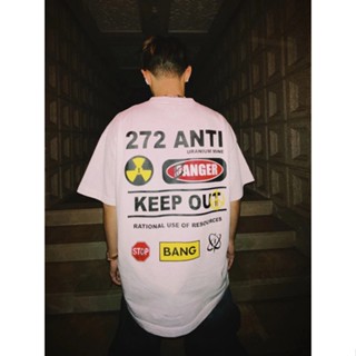 Bangbang 272ANTI เสื้อยืดแขนสั้นลําลอง ทรงหลวม พิมพ์ลายป้ายเตือน แฟชั่นฤดูร้อน สําหรับผู้ชาย