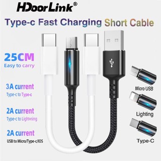 Hdoorlink สายชาร์จเร็ว Type C เป็น Type C 3A USB A เป็น Micro Type-C IOS 25 ซม.