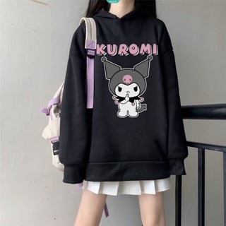 เสื้อกันหนาวแขนยาวลําลอง มีฮู้ด ทรงหลวม พิมพ์ลายการ์ตูนอนิเมะ Kawaii Sanrio Series Kuromi สําหรับเด็กผู้หญิง [GM]