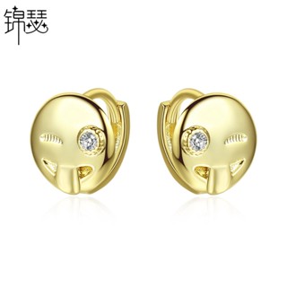 [0721]YWTM-EH round Smiley Face Ear Clip Copper Earrings Studded with Zircon Womens Cute Stud Earrings Korean Style High Sense Expression Ear Rings Cute Sweet Cool Y2K O71Y