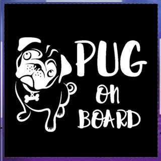 สติกเกอร์รูปลอก ลายการ์ตูนสุนัข PUG ON BOARD กันน้ํา ขนาด 167x12 ซม. สําหรับตกแต่งรถยนต์