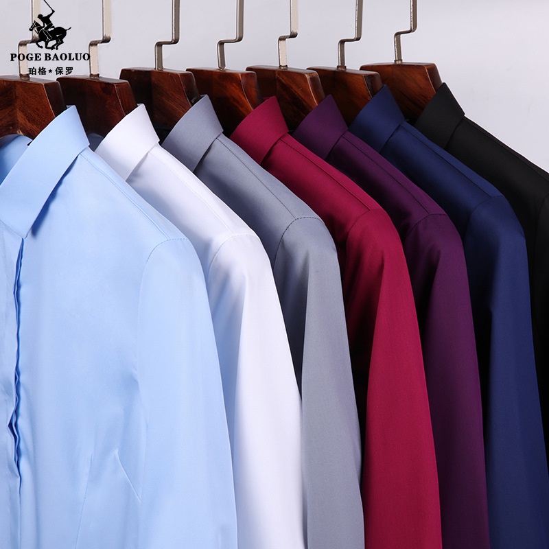 ฤดูใบไม้ผลิฤดูร้อนชายเสื้อแขนยาวสีทึบ Silky ยืดสบายๆธุรกิจนิ้วเสื้อ Anti-Wrinkle Non-Iron กลางอายุ Y