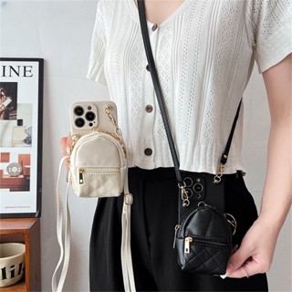 เคสโทรศัพท์มือถือหนัง ทรงสี่เหลี่ยม พร้อมสายคล้องคอ สะพายข้าง กระเป๋าสตางค์น่ารัก สําหรับ iPhone 15 14 13 12 Pro Max 14 15 Plus SE 2022 2020