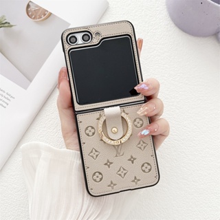 เคสโทรศัพท์มือถือหนัง PU แบบแข็ง ผิวด้าน พับได้ พร้อมสายคล้อง หรูหรา สําหรับ Samsung Galaxy Z Flip 5 Z Flip5 5G