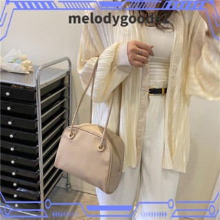 Melodygoods1 กระเป๋าสะพายข้าง สีพื้น ย้อนยุค เย็บคุณภาพสูง พร้อมซิป กระเป๋าสะพายไหล่ สําหรับผู้หญิง