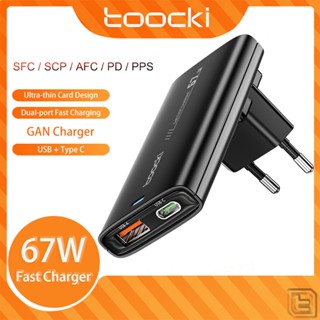 Toocki 67W PD GAN อะแดปเตอร์ชาร์จเร็ว PD3.0 QC3.0 Dual-Port USB Type C แบบบางพิเศษ สําหรับแล็ปท็อป แท็บเล็ต โทรศัพท์