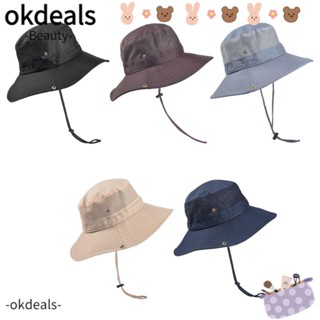 OKDEALS หมวกปีกกว้าง กันลม พับได้ แบบพกพา