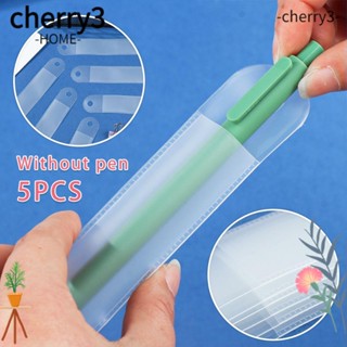 Cherry3 กระเป๋าดินสอ แบบโปร่งแสง ทรงกลม สีพื้น สไตล์นักธุรกิจ 5 ชิ้น