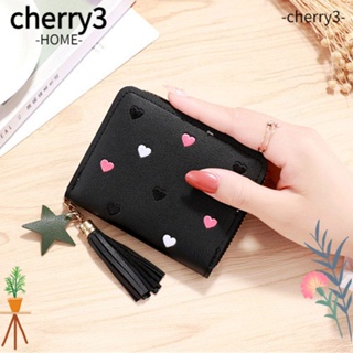 Cherry3 กระเป๋าสตางค์ใบเล็ก มีซิป ประดับพู่ ใส่เหรียญได้ สําหรับผู้หญิง