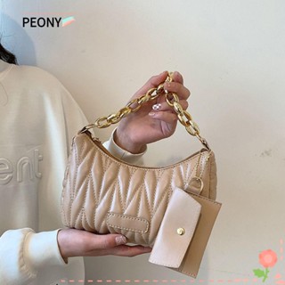 PEONYPAVILION Hobo กระเป๋าสะพายไหล่ สะพายข้าง หนัง PU ขนาดเล็ก สีพื้น แฟชั่นสําหรับผู้หญิง