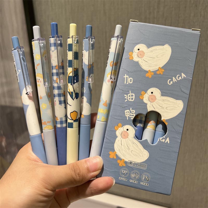 ปากกาเจล 0.5 มม. ลายเป็ดน่ารัก สีดํา เครื่องเขียนสํานักงาน นักเรียน 6 ชิ้น