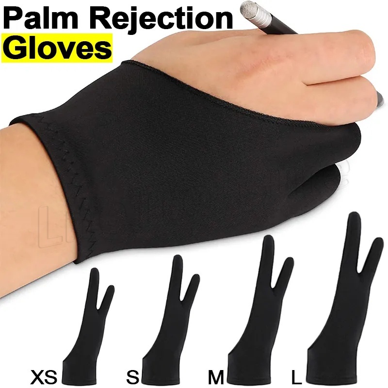 ถุงมือวาดภาพมืออาชีพ XS / S / M / L / ถุงมือวาดภาพสองนิ้ว / ถุงมือป้องกันการเปรอะเปื้อน สีดํา / ถุงมือแท็บเล็ต ป้องกันรอยเปื้อน ป้องกันการสัมผัส สําหรับแท็บเล็ต IPad