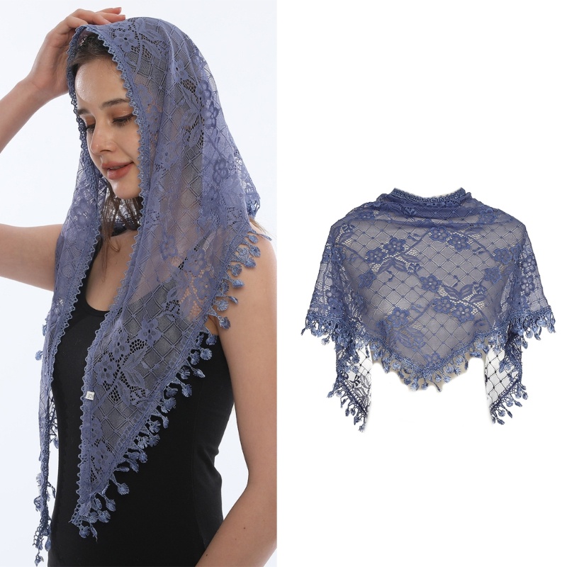 VIKK Lace Veil Head Scarf Chapel Veil Headwrap สําหรับคริสตจักรมุสลิมผ้าพันคอ Mantilla Veil