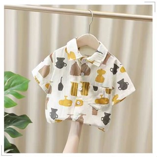 พร้อมส่ง เสื้อเชิ้ตแขนสั้นลําลอง ผ้าฝ้าย พิมพ์ลาย ขนาดเล็ก คุณภาพสูง แฟชั่นฤดูร้อน สําหรับเด็กผู้ชาย