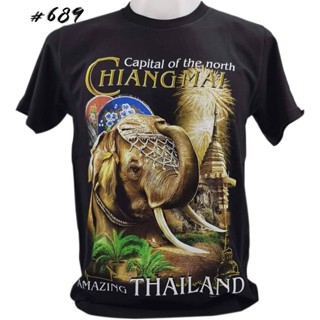 เสื้อยืดแขนสั้นคอกลม【HOT】เสื้อยืดไทยแลนด์ ลายช้างNo.689 Souvenir T-shirt Thailand ของฝากต่างชาติ Bigsize เสื้อคนอ้วน เสื