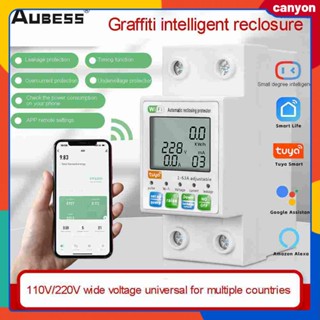 AUBESS TUYA WiFi Prepaid Meter Smart Meter Power Monitor Smart Circuit Breaker Over Under Voltage Protector 2P63A Aleakage ป้องกันหุบเขาลึก