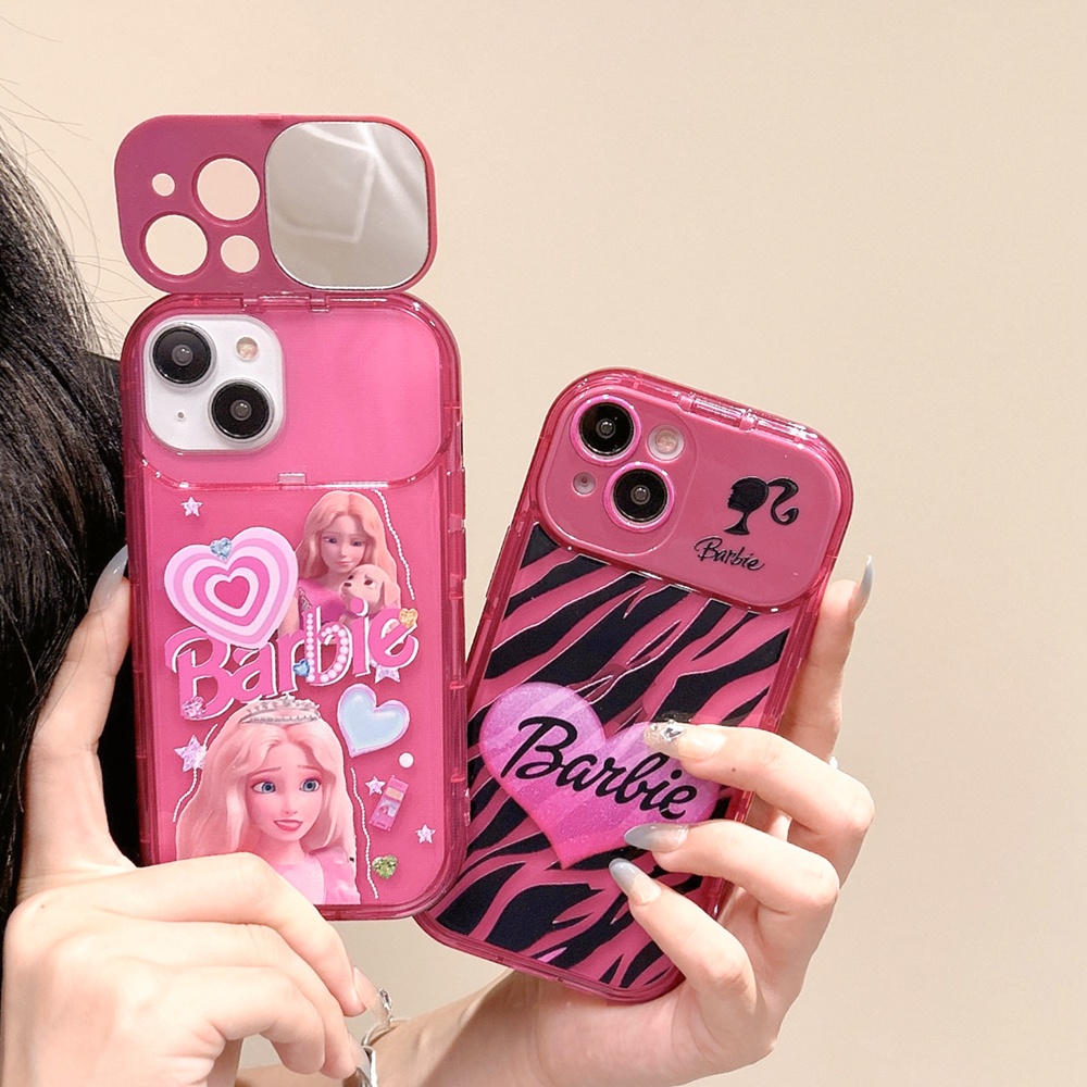 Barbie Girl Bracket Vanity Mirror เคส iPhone สําหรับ iPhone 17ProMax 16 15 14 13 12 11 Drop-Resistant