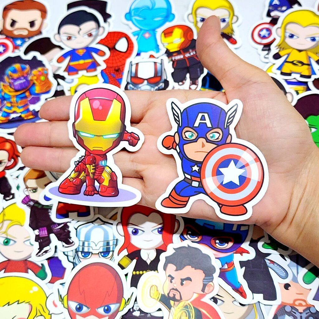 สติ๊กเกอร์ ซุปเปอร์ฮีโร่ (ชุด3) Superhero Avengers ติดแน่น กันน้ำ (54 ชิ้น) อเวนเจอร์ กัปตันอเมริกา แบทแมน ซุปเปอร์แม...