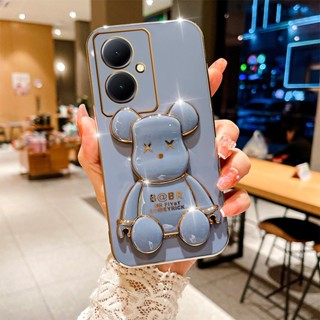  พร้อมส่ง เคสโทรศัพท์มือถือแบบนิ่ม กันกระแทก ลายหมีน่ารัก พร้อมที่ตั้งวาง สําหรับ VIVO Y78 Y36 Y27 Y02 Y02T Y02A V27 V27e 5G 4G Y78 VIVOY27