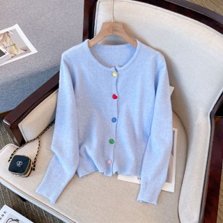 เสื้อคาร์ดิแกนกันหนาว ผ้าถัก แบบนิ่ม แต่งกระดุม สีสันสดใส