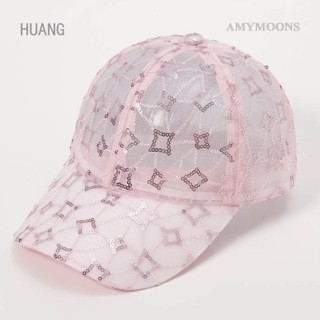 Amymoons หมวกเบสบอล หมวกบังแดด ตาข่าย ระบายอากาศ ปักเลื่อม กลวง สําหรับผู้หญิง