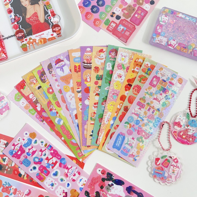 💥 จัดส่งจากประเทศไทย 💥สติกเกอร์เลเซอร์ ลายการ์ตูนน่ารัก DIY สําหรับตกแต่งสมุด 200 แผ่น