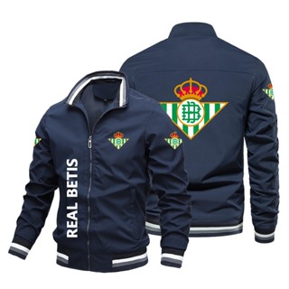 Real Betis football club custom baseball uniform outdoor sports stand collar large size long-sleeved sweater Aviator Jacket