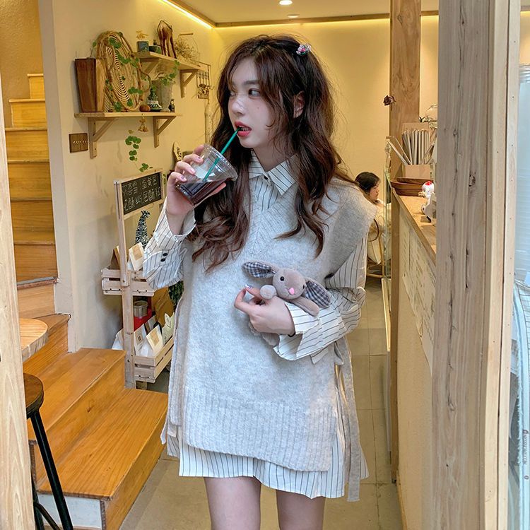 [Annie] เสื้อกั๊กสูท คอวี ลายทาง ขนาดเล็ก สวยหรู เข้ากับทุกการแต่งกาย สําหรับผู้หญิง