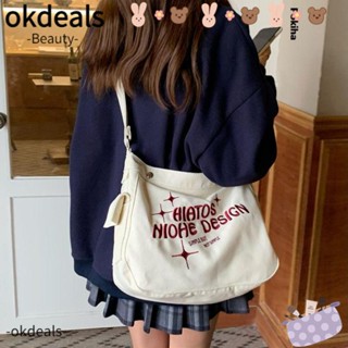 Okdeals กระเป๋าช้อปปิ้ง กระเป๋าเมสเซนเจอร์ กระเป๋าลําลอง พิมพ์ลายตัวอักษร ใช้ซ้ําได้