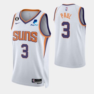 【คุณภาพสูง】ใหม่ ของแท้ NBA Phoenix Suns 2022-23 สําหรับผู้ชาย #3 เสื้อกีฬาแขนสั้น ลายทีมชาติสวิงแมน Chris Paul Association Edition ชุดเหย้า สีขาว