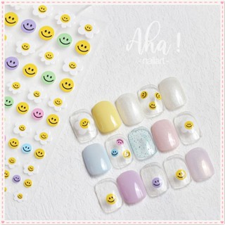 Aha Nail Art สติ๊กเกอร์ลายดอกไม้สีดอกไม้หน้ายิ้ม Ins Wind Sweet น่ารักการ์ตูนกลับกาวสติ๊กเกอร์ตกแต่งเล็บเครื่องมือทำเล็บสำหรับร้านเล็บ JOYFEEL