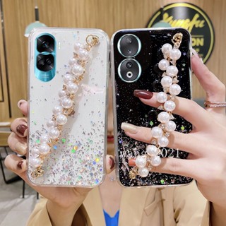 พร้อมส่ง ใหม่ เคสโทรศัพท์มือถือนิ่ม ลายกากเพชร ดาว พร้อมสายคล้องมือ ประดับมุก สําหรับ Honor90 Honor 70 90 Lite 5G 2023 Honor 90 Lite