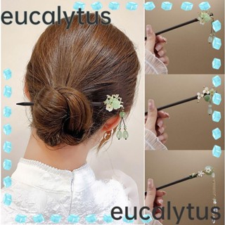 Eucalytus1 กิ๊บติดผม ตะเกียบไม้ ประดับพู่ สไตล์โบราณ เรโทร เครื่องประดับ สําหรับผู้หญิง