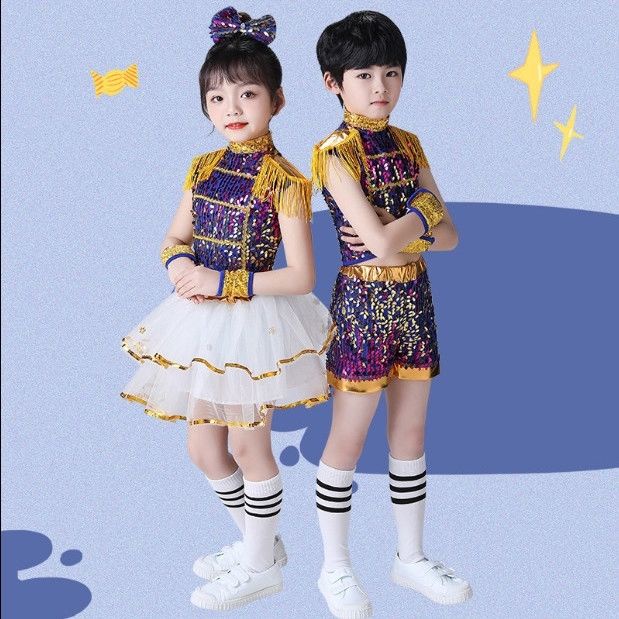 ชุดเครื่องแต่งกายเต้นแจ๊ส ประดับเลื่อม สไตล์เจ้าหญิง สําหรับเด็กอนุบาล